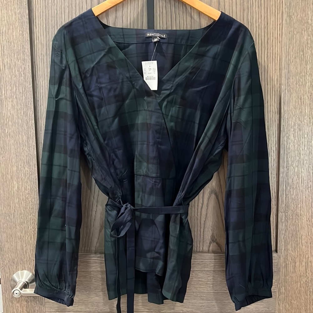 NWT J Crew Faux Wrap Blackwatch Plaid Top, Size 14